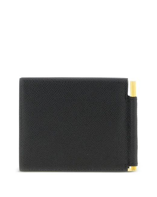 Tom Ford Black Grained Leather Money Clip Wallet for men