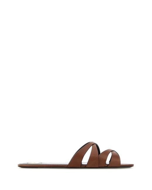 Saint Laurent Brown Leather Chandelle Slippers