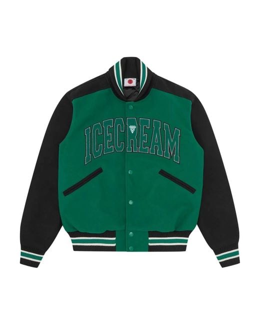 BBCICECREAM Green College Varsity Jacket for men