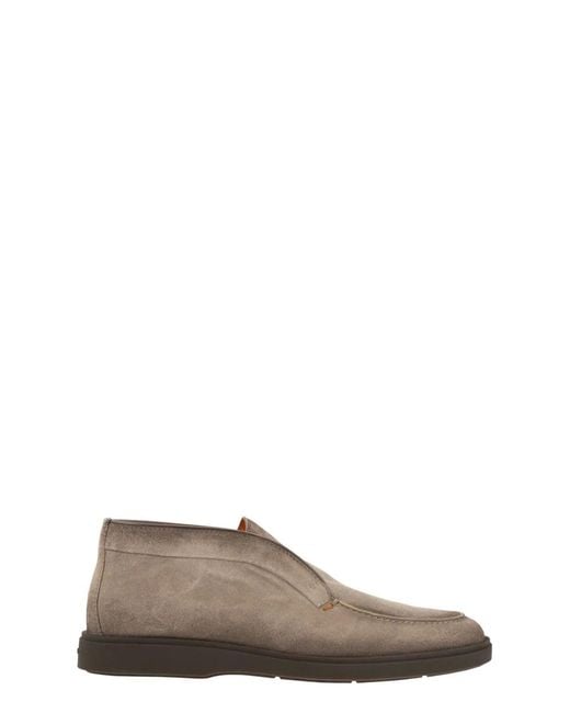 Santoni Brown Suede Leather Desert Boot for men
