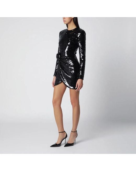 ROTATE BIRGER CHRISTENSEN Black Sequined Mini Dress With Rosette