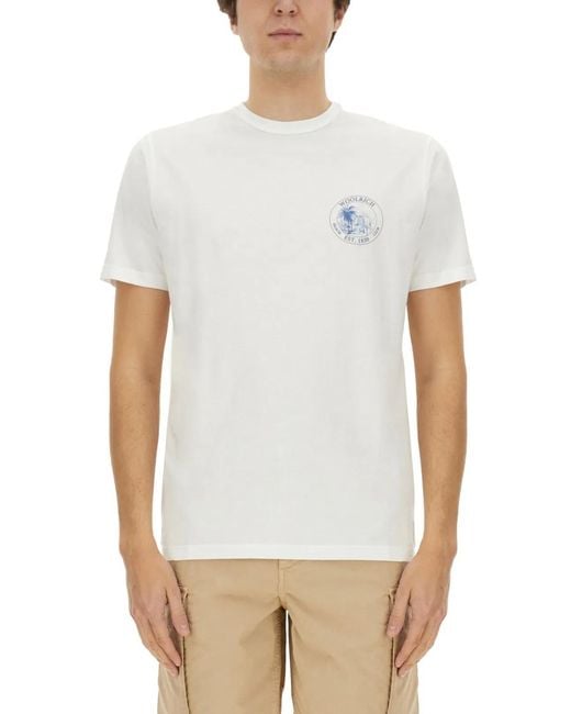 Woolrich White T-Shirt With Print for men