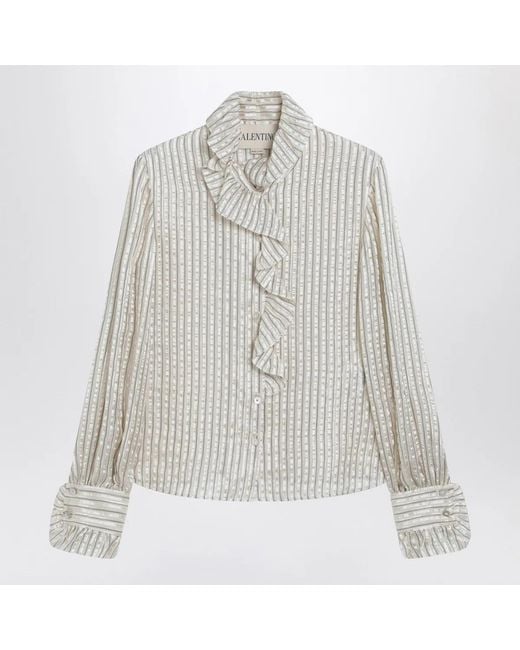 Valentino White Light Silk-Blend Shirt With Ruffles