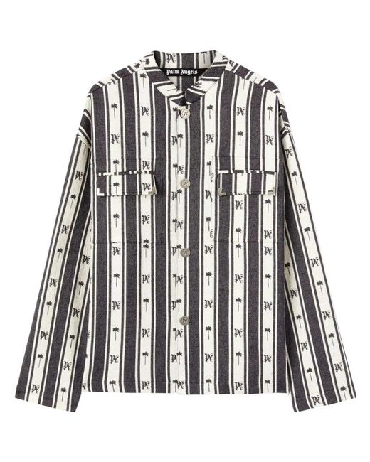 Palm Angels Black Metal Frame Stripes Overshirt for men