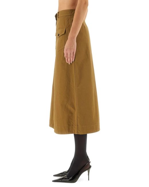Saint Laurent Natural Cotton Serge Midi Skirt