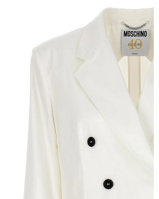 Moschino Natural Double-Breasted Cotton Blazer With Button Closure