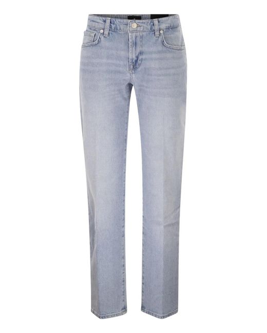 7 For All Mankind Blue Straight Fit Light Wash Vintage-Effect Denim Jeans