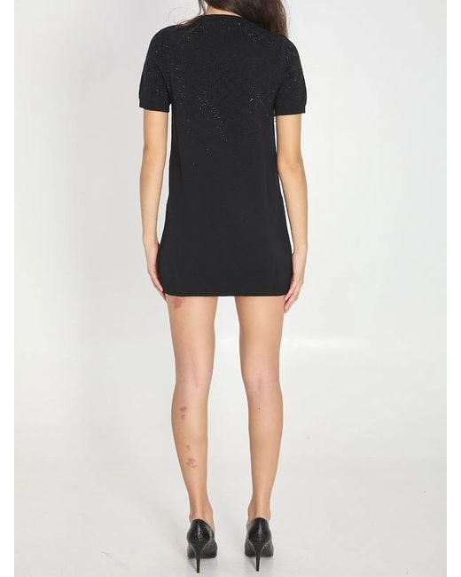 Gucci Black Fine Wool Dress With Gg Crystals