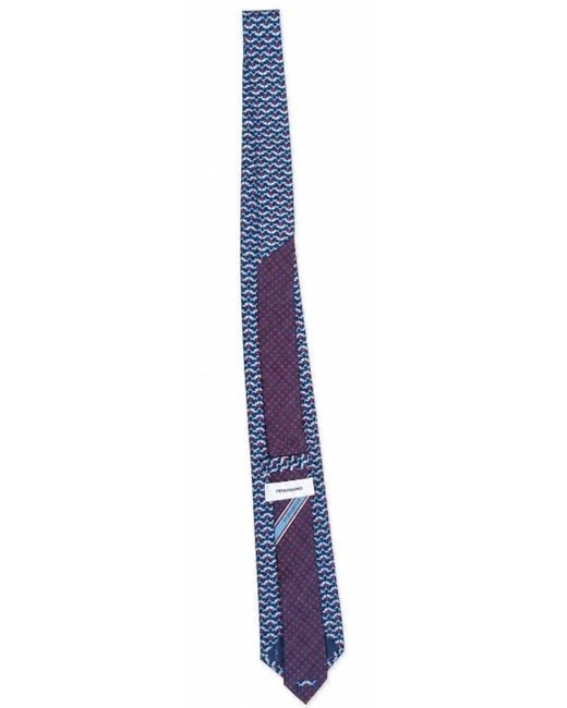 Ferragamo Blue Patterned Silk Tie for men