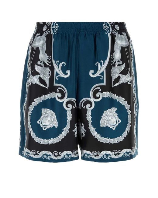 Versace Blue Shorts Mythic Baroque Print Silk Twill for men