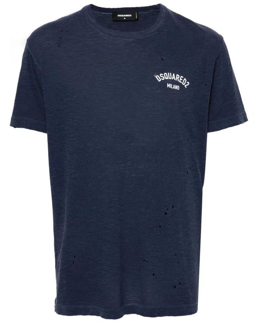 DSquared² Blue T Shirt With Logo for men
