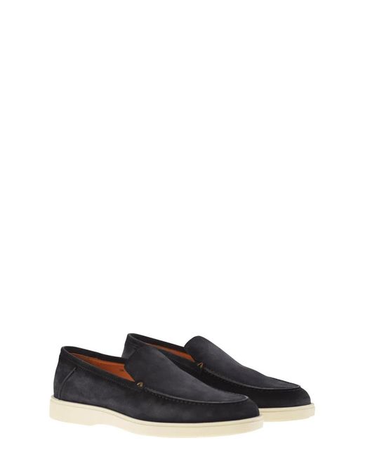 Santoni Black Suede Moccasin for men