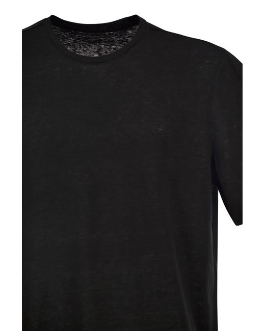 Majestic Black Stretch Linen T-Shirt With Round Neckline for men