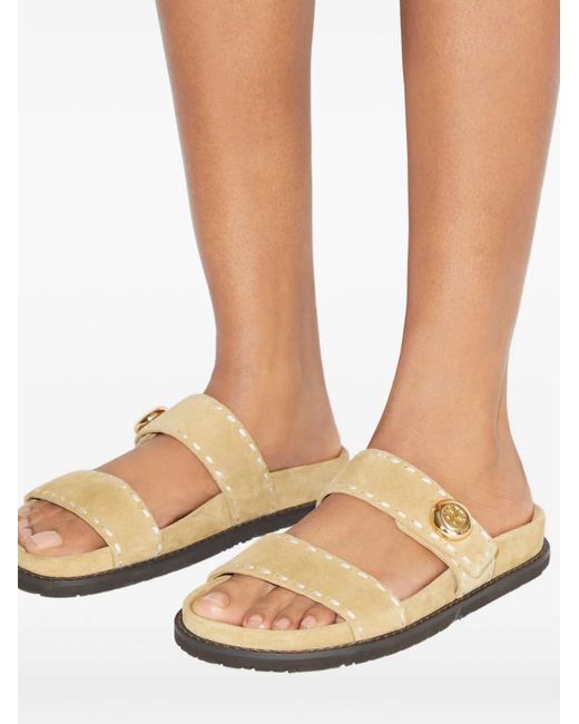 Tory Burch Metallic Button Strap Slide Sandals