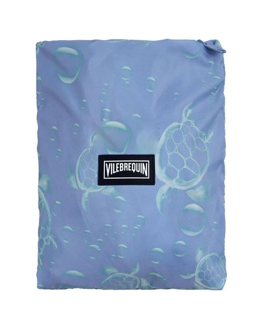 Vilebrequin Blue Swim Shorts With Turtle And Water Bubble Print And Matching Pouch for men