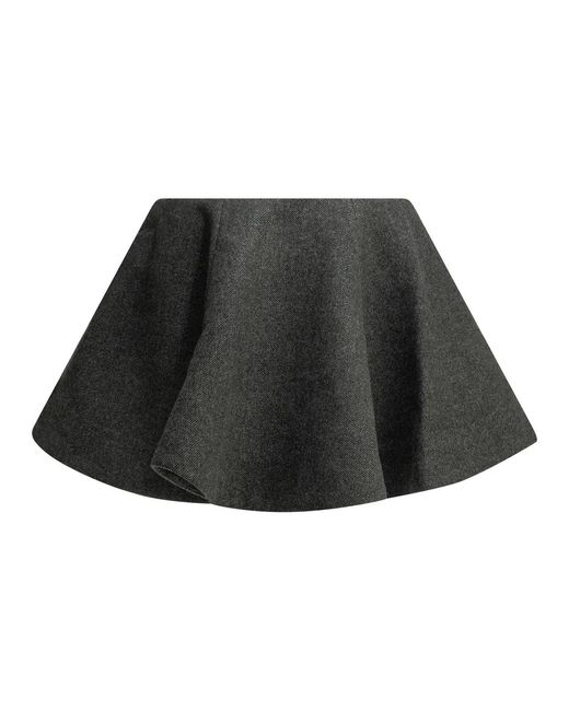 Ganni Black Flared Wool Miniskirt