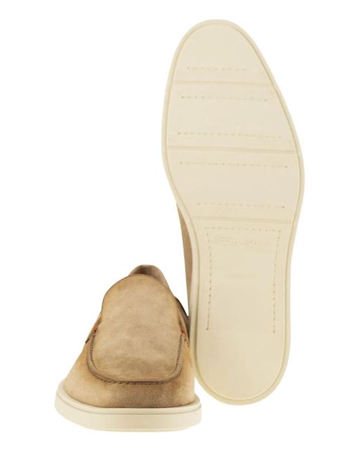Santoni Brown Suede Moccasin for men