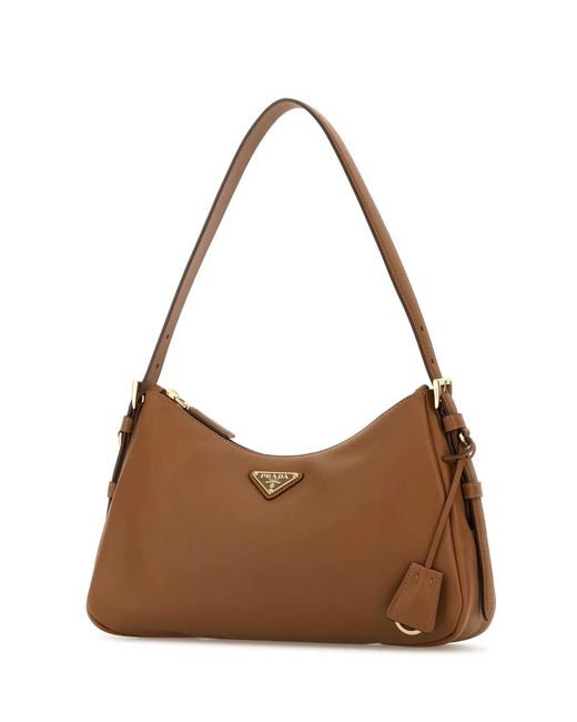 Prada Brown Camel Leather Medium Aimee Shoulder Bag