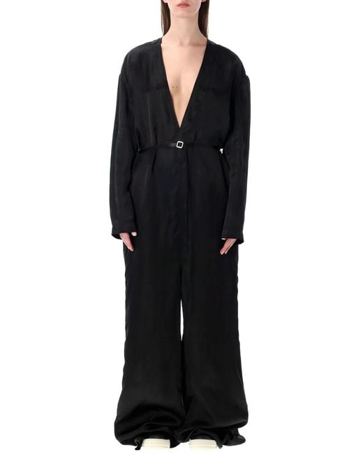 Rick Owens Black Ls Long Satin Jumpsuit
