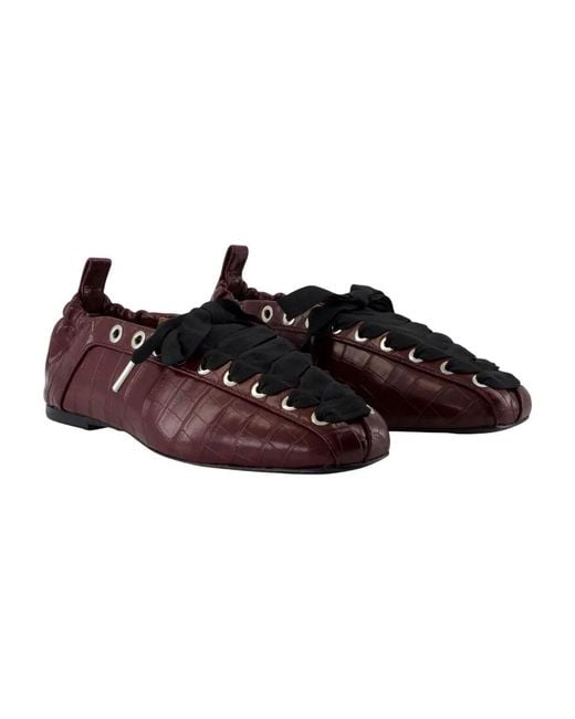 Ganni Brown Ballerinas Eyelets Lace Up Pelinova