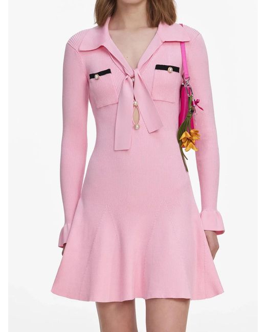 Self-Portrait Pink Viscose Knit Tie Mini Dress