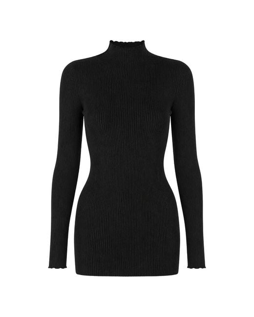Rick Owens Black Ribbed-Knit High-Neck Sweater