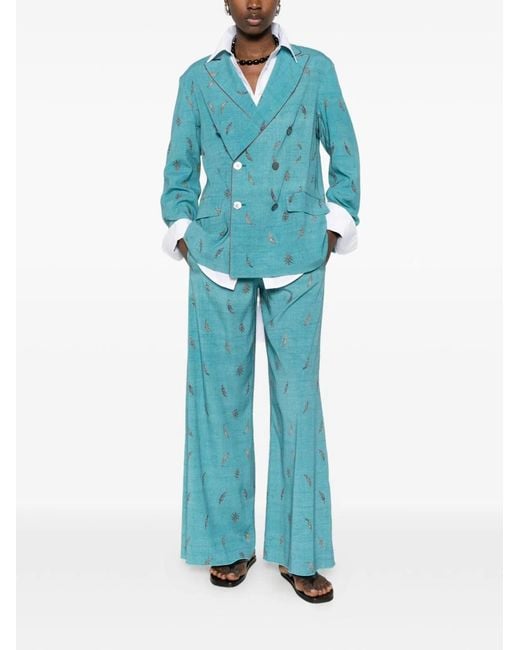 Pierre Louis Mascia Blue Printed Silk Trousers