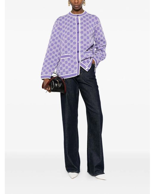 Gucci Purple Embroidered Cotton Cardigan
