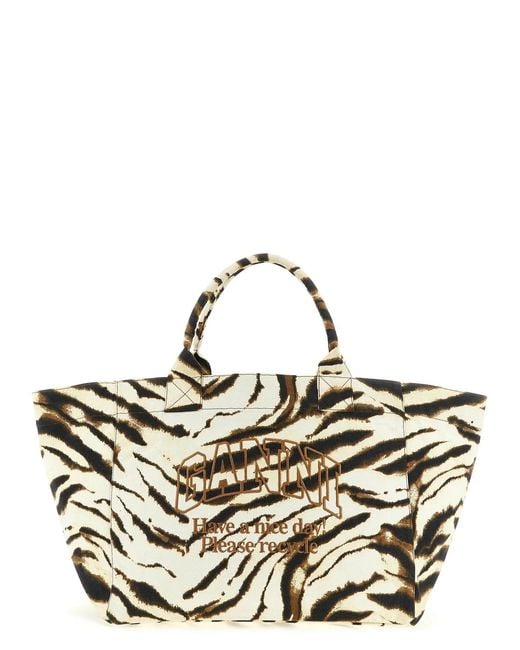 Ganni Metallic 'Xxl Zebra' Shopping Bag