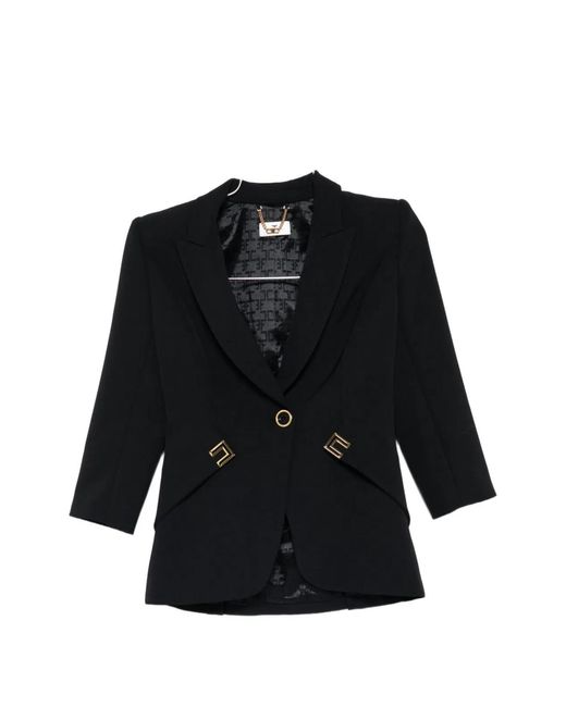Elisabetta Franchi Black Double Stretch Crepe Jacket With Logo Details