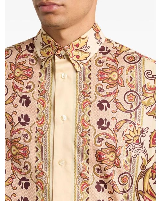 Etro Pink Paisley Print Cotton Shirt for men