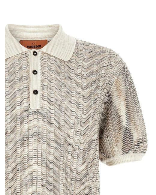 Missoni White 'Zig-Zag' Knit Polo Shirt for men