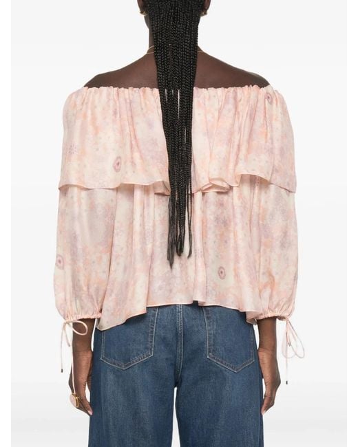 Chloé Pink Off-The-Shoulder Top With Puff Sleeves