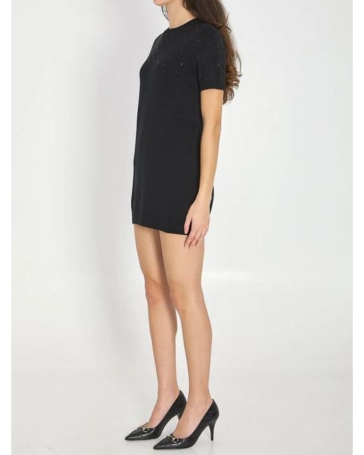 Gucci Black Fine Wool Dress With Gg Crystals