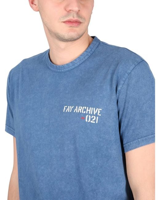 Fay Blue Crewneck T Shirt for men