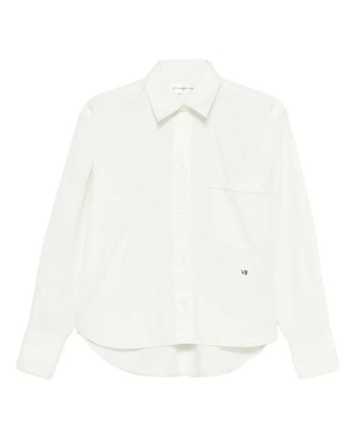 Victoria Beckham White Vb Embroidery Cropped Shirt