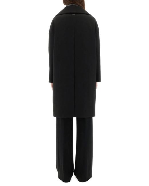 Herno Black Wool Coat With Technical Bib