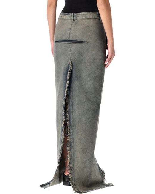 Rick Owens Gray Long Denim Sliced Skirt