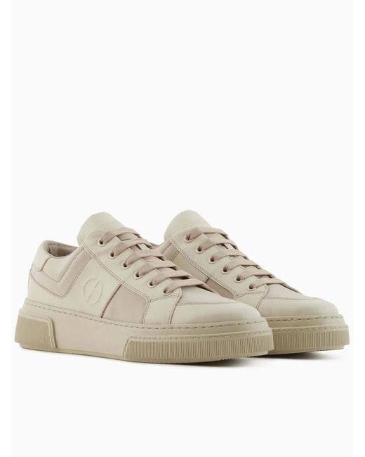 Giorgio Armani Brown Nude Leather And Fabric Sneakers for men