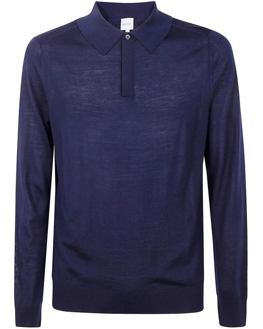Paul Smith Blue Merino Wool Polo Shirt for men