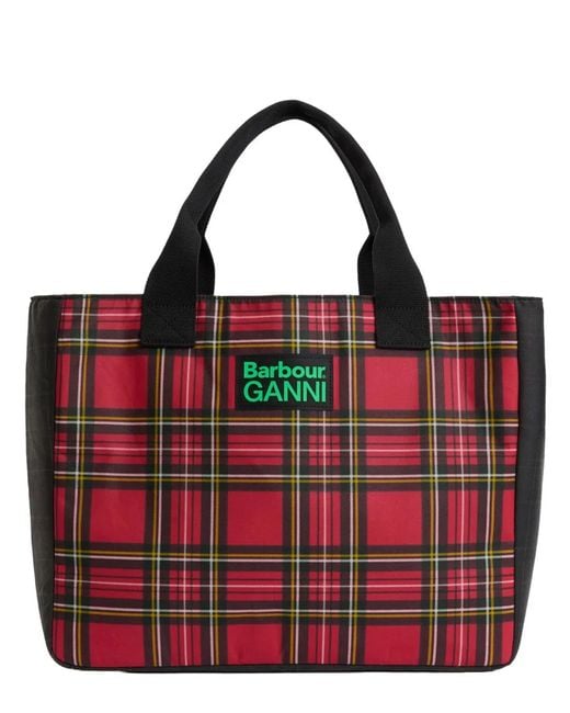 Barbour Red Tartan Pattern Top Zip Bag