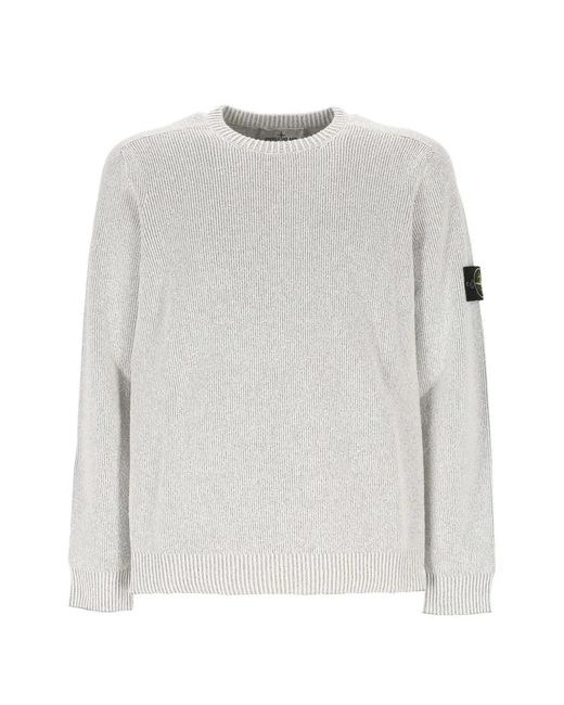 Stone Island White Crew Neck Pearl Gre Cotton Polyamide Sweater