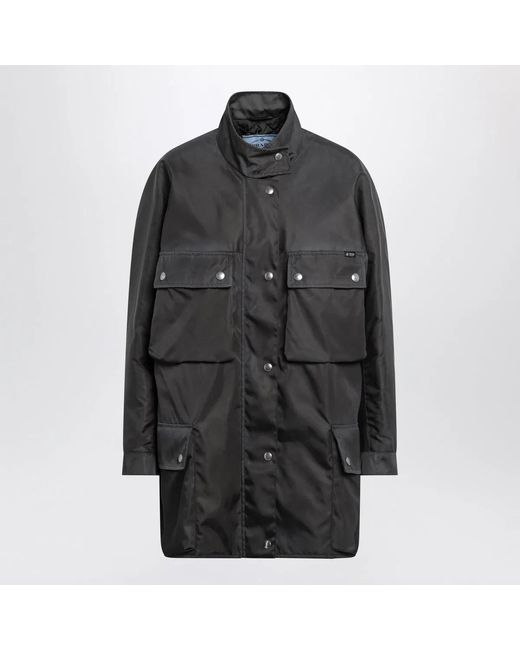 Prada Black Leadcolored Washed Renylon Raincoat