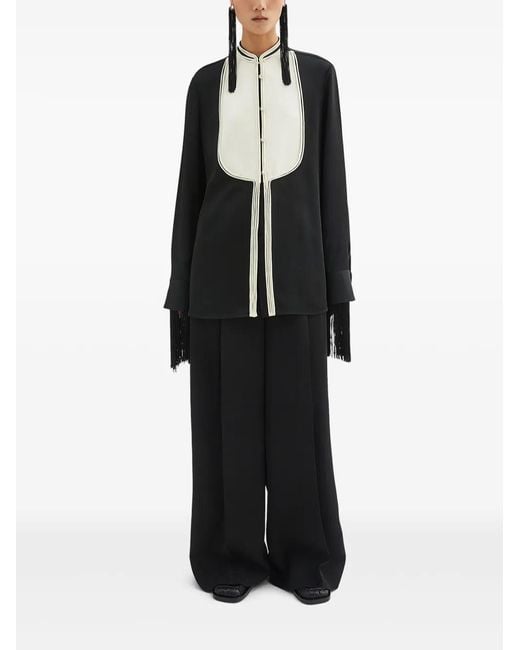 Jil Sander Black Camisa Larga Pechera Contraste Negro