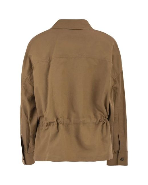 Weekend by Maxmara Brown Wkdvettura – Short Cotton And Linen Jacket With Drawstring