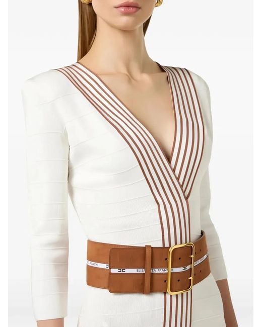 Elisabetta Franchi White Knit Fabric Dress With Striped Bands