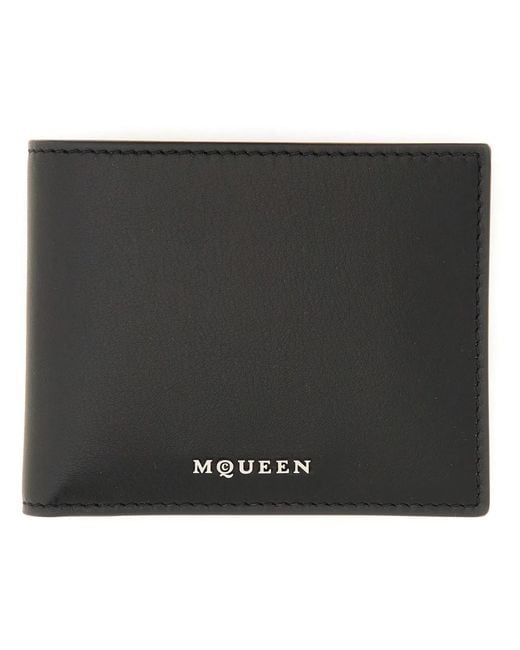McQueen Black Wallet With Logo for men