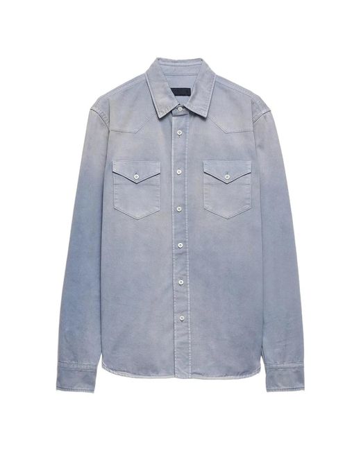 Prada Blue Recycled Polyamide Shirt for men