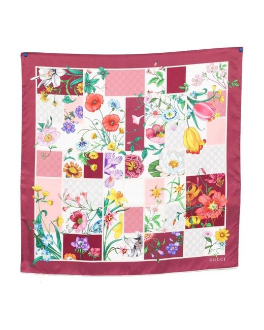 Gucci Red Silk Twill Printed Carré