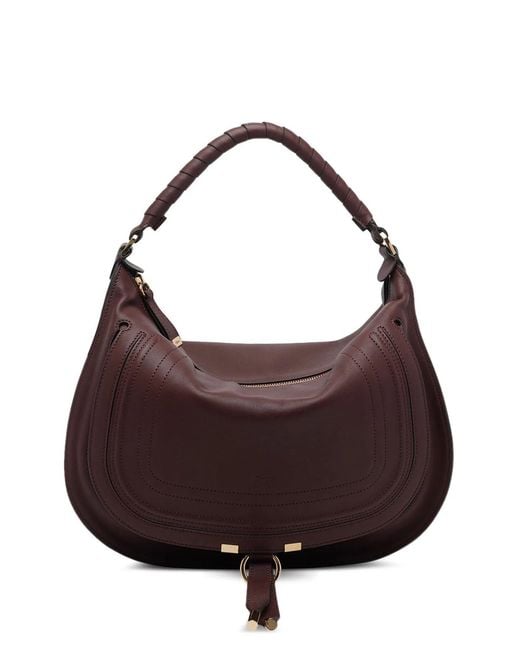 Chloé Brown Marcie Saddle-Stitch Shoulder Bag